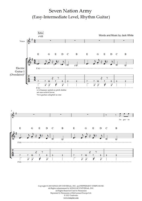 Seven Nation Army Easy Intermediate Level Rhythm Guitar The White Stripes Guitar Tabs And