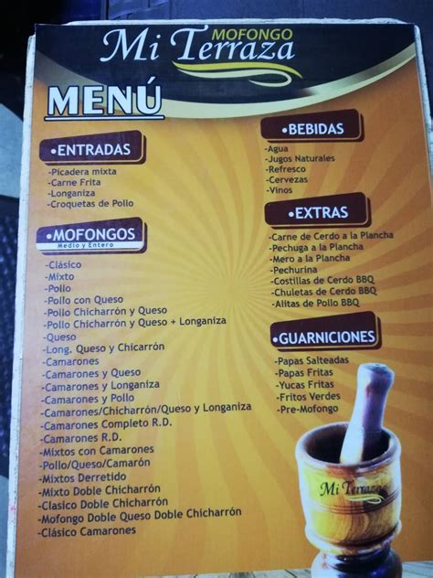 Carta Del Restaurante Mofongo Mi Terraza Moca