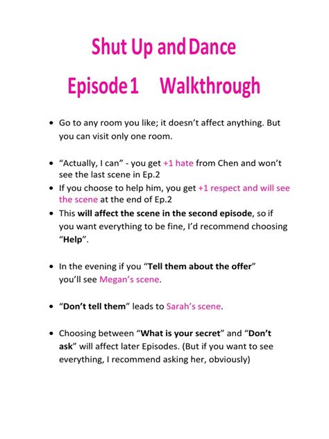 Shut Up And Dance Episode 1 Walkthrough 1 Hate 1 Respect And Will See The Scene Pdf