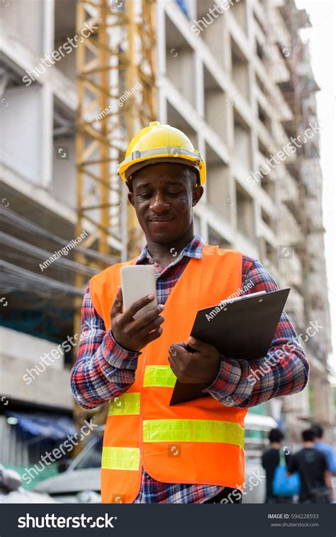 Young Black African Man Construction Worker Stock Photo 594228593