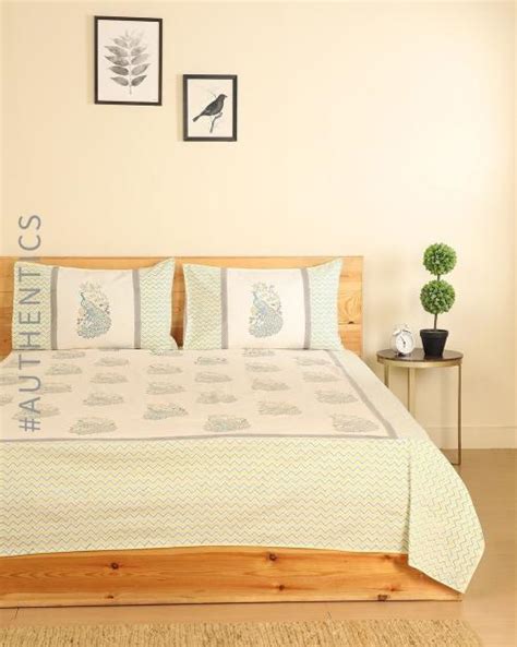 Buy Handblock Printed Cotton Double Bedsheet With Pillow Cover Online