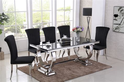 Black Glass Dining Table And 6 Black Chairs Homegenies