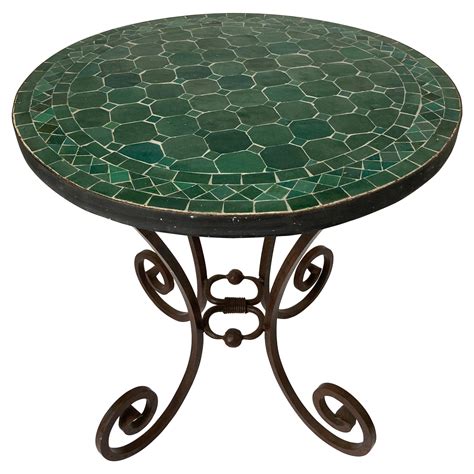 Moroccan Round Dining Mosaic Green Tile Table At 1stdibs