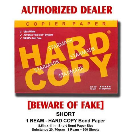 Hard Copy Bond Paper 1 Ream Short Bond Paper Size 8 5x11 Inches