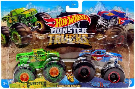 Hot Wheels Monster Trucks Demolition Doubles Gunkster VS. Race Ace 164 ...