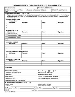 Fillable Online Demobilization Check Out Ics Adapted For Fda Fax