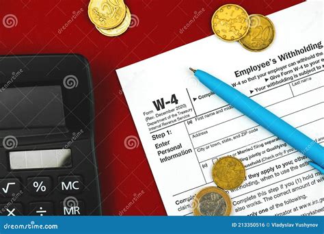 Irs Form W 4 Employees Withholding Certificate Lies On Flat Lay Office