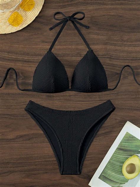 Solid Color Halter Neck Swimwear Set For Women Summer Beach Bikini Perfect For Beach Days