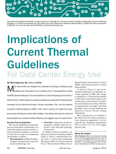 Ashrae Journal Ashrae Data Center Thermal Envelope Implications