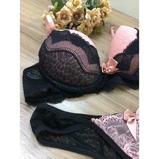 Conjunto Lingerie Luxo em Renda Calcinha e Sutiã Bojo P M G