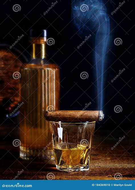 Scotch Whisky Neat With Smoking Cigar Stock Photo Image Of Drink