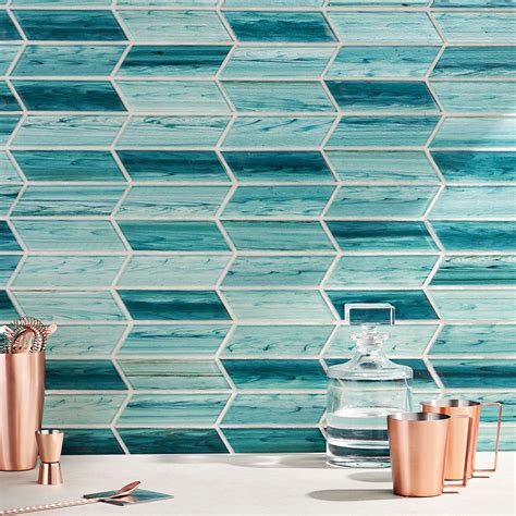 Maya Chevron Teal Polished Glass Mosaic