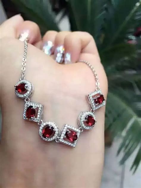 Natural Red Garnet Necklace Natural Gemstone Pendant Necklace S925