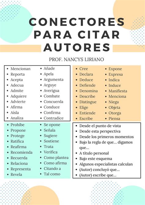 Conectores Para Citar Autores Lista De Conectores Para Agregar Citas