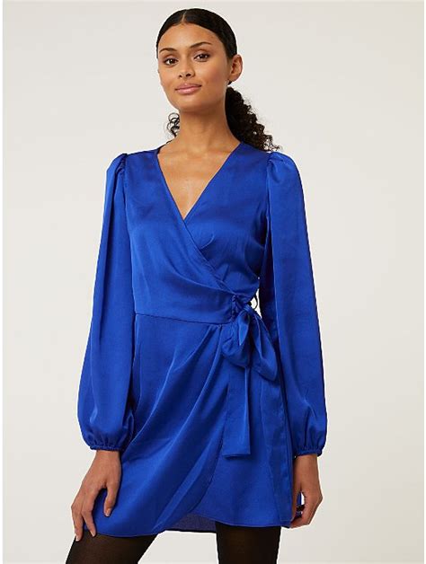 Electric Blue Satin Wrap Mini Dress Women George At Asda