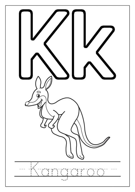 Letter K Key Kite Kitten Kangaroo Coloring Page Free Printable