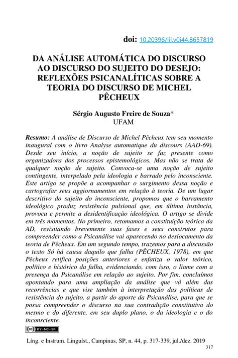 Pdf Da Análise Automática Do Discurso Ao Discurso Do Sujeito Do Desejo