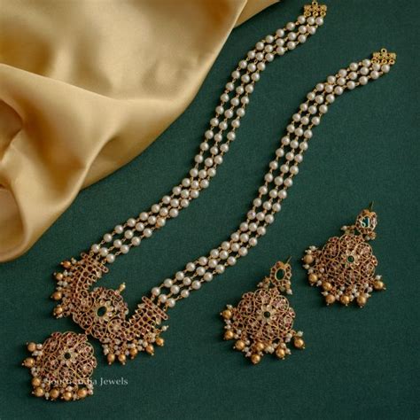 Bridal Kemp Pearl Mala Haram South India Jewels