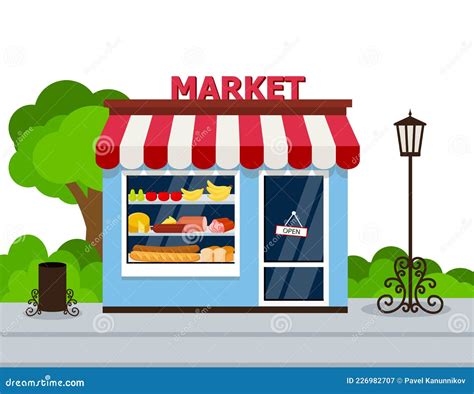 Ilustraci N Vectorial De Fachada De Tienda De Comestibles De Escaparate