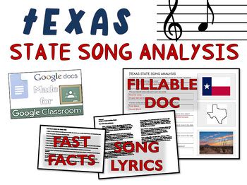 TEXAS State Song Analysis: fillable boxes, lyrics, analysis, and fast facts