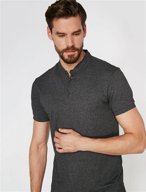 Siyah Erkek Hakim Yaka Basic Slim Fit Polo Yaka Tişört 9YAM12025LK Koton