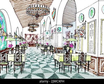 Cafe Interior Graphic Color Sketch Illustration Vector Stock Vector