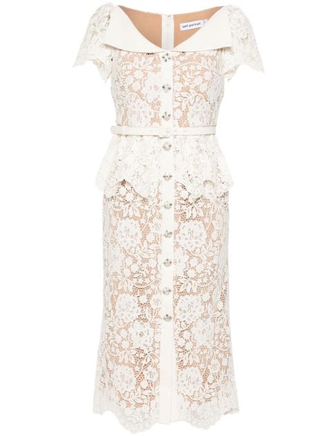 Self Portrait Lace Peplum Midi Dress White Farfetch