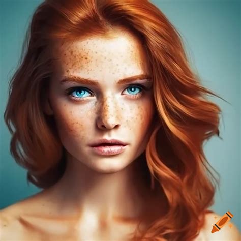 Portrait Of A Beautiful Woman With Auburn Hair And Light Freckles