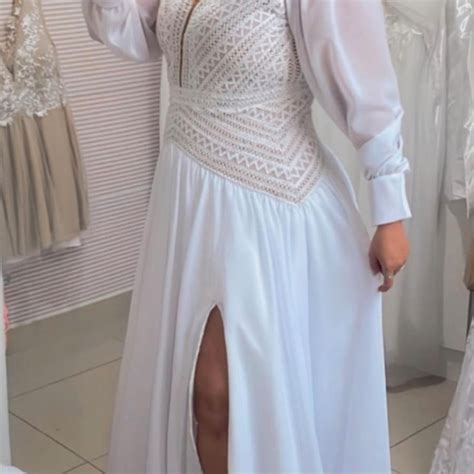 Vestido De Noiva Boho Chic Offwhite Nude Temos Plus Size