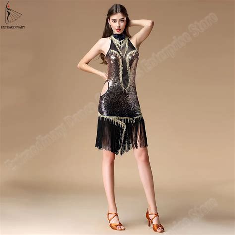 New Latin Samba Dance Dress Women For Ballroom Sexy Fringe Sequins