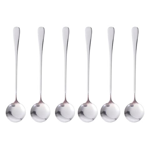 NUOLUX 6pcs Long Handle Round Iced Tea Spoon Coffee Ice Cream Scoop