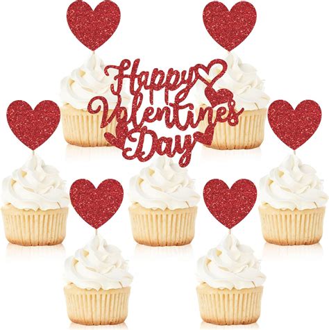 Amazon JarThenaAMCS 64Pcs Valentine S Day Cupcake Topper Glitter