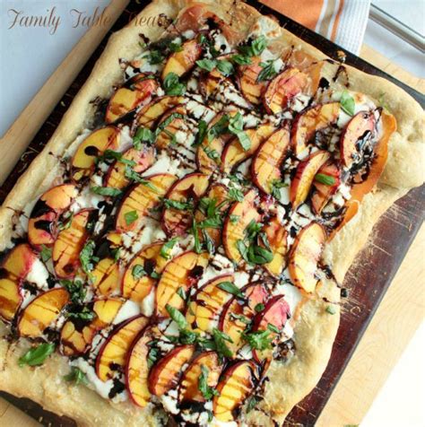 Three Cheese Peach And Prosciutto Pizza With Honey Balsamic Reduction