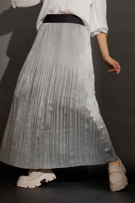 Silver Metallic Pleat Skirt Buy Pleated Midi Skirts Online