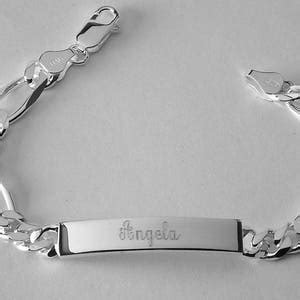 Custom Engraved ID Bracelet Sterling Silver 7 Inch Length Personalized ...