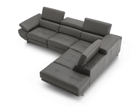 Annalaise Sectional Sofa with Recliner in Dark Grey Leather