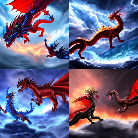 A Fire Dragon And An Ice Dragon Fight In The Sky Stable Diffusion