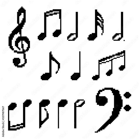 Set Of Pixel Music Notes Treble Clef Bass Clef Pixel Art 8 Bit