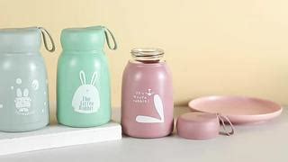 Jual Botol Minum Kaca Bening Termos Motif Rabbit Gelas Kaca Vacumm