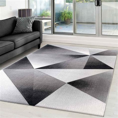 Teppich Modern Geometrische Muster Kurzflorig Grau Schwarz Weiß Meliert