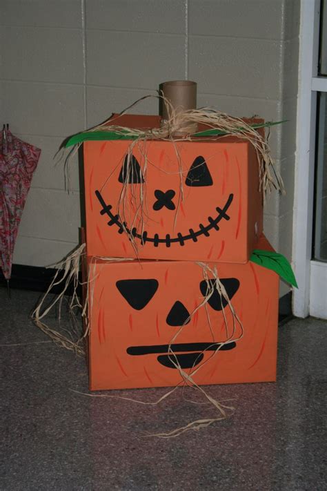 Halloween Jack O Lanterns Painted Cardboard Boxes And Carpet Tubes