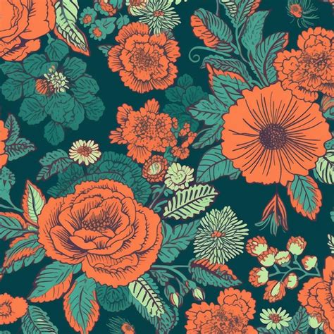 Premium Photo A Seamless Pattern With Orange Flowers And Leaves