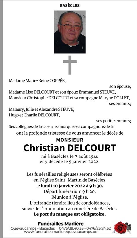 Christian Delcourt De Basècles Annonce De Décès Sur Enmemoire Be En