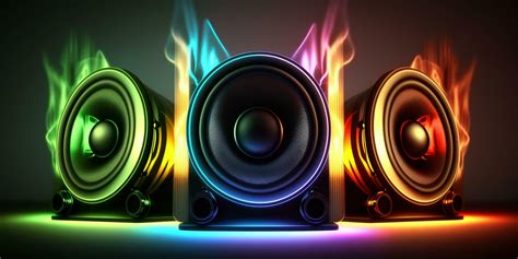 Illustration Of Neon Light Sound Speakers Music Boxes Content