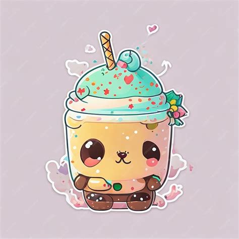 Premium Ai Image Boba Sticker Boba Adorable Lovely Excited Cute Happy