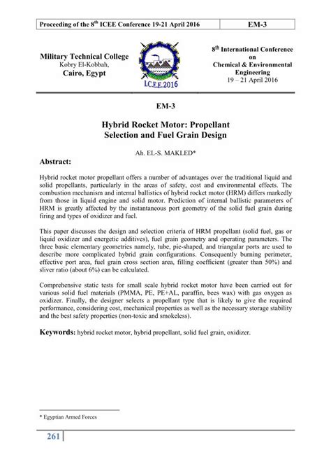 Pdf Hybrid Rocket Motor Propellant Selection And Fuel Grain