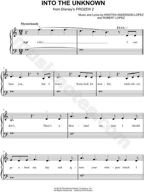 "Into the Unknown" from 'Frozen 2' Sheet Music (Easy Piano) in C Major - Download & Print - SKU ...