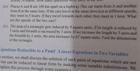 Iv Places A And B Are Km Apart On A Highway One Car Starts From A