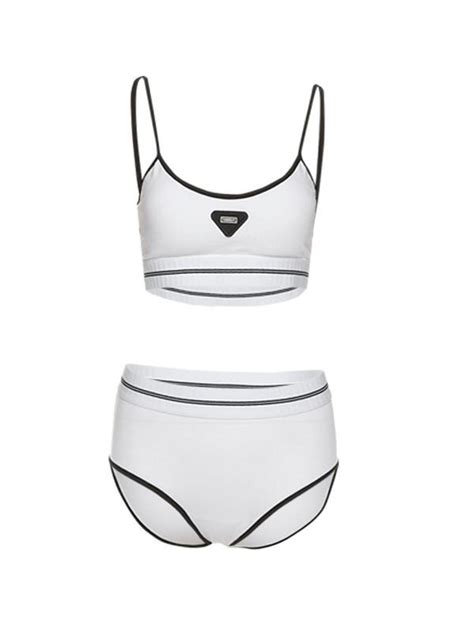 Emmiol Free Shipping 2024 Contrast Trim Long Bikini Set White M In