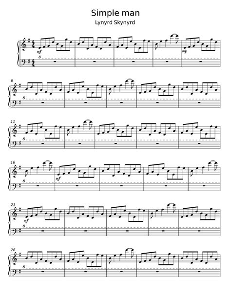 Simple Man Lynyrd Skynyrd Sheet Music For Piano Solo Easy